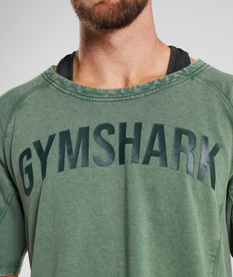 Men's Gymshark Power Washed Rag Top T-Shirts Green | NZ 2QMRIW